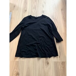 J. Jill Wearever Collection Black Long Sleeve Lace Hem Womens Size Small